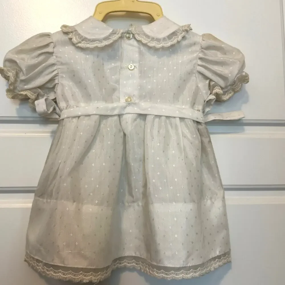 Vintage Polly Flinders Hand Smocked Dress White Red Rose 12M